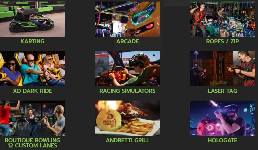 Andretti karting Orlando's different types of games