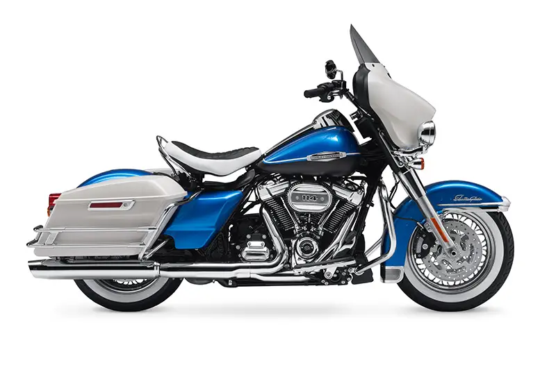 Here's a blue and white Electra Glide with a Milwaukee Eight power plant.