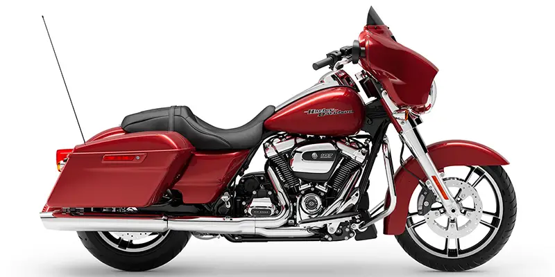Here's an example of a red Harley Street Glide with a 107 Milwaukee Eight engine.