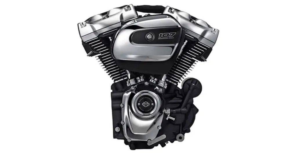 Harley 107 engine against a white background