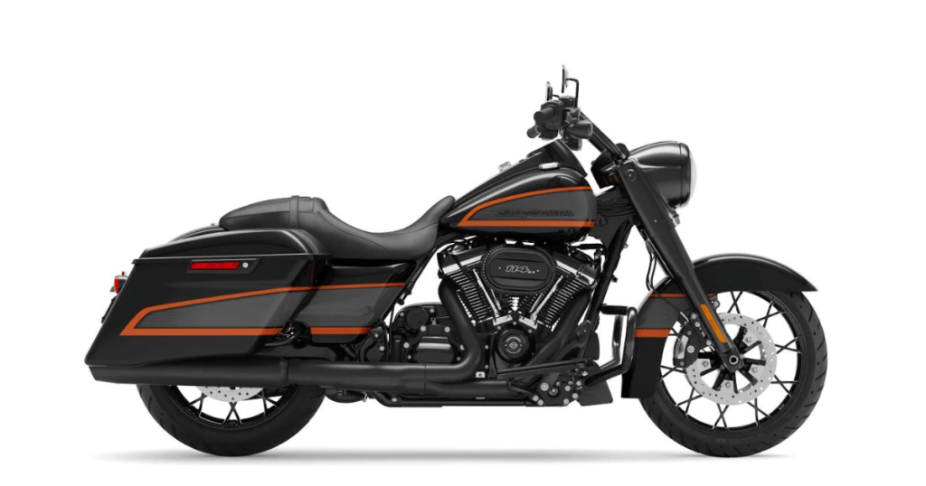 Newer model of the Road King in black and orange with a 114ci Milwaukee Eight engine